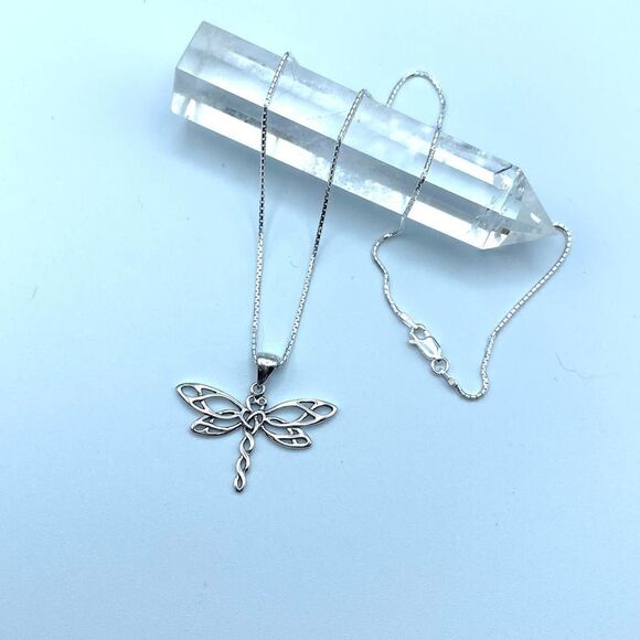 Dragonfly Sterling Silver Necklace, Spiritual - Picture 1 of 6
